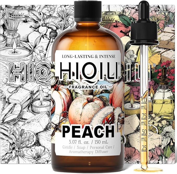 HIQILI Peach Fragrance Oil for Home Diffuser, Body Spray - 5.07 Fl Oz | DIY Candle, Linen & Room Freshener Spray Making, Long-Lasting Scent Juicy Fruit Scent, Pet Safe, Graduated Dropper Included