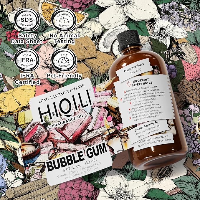HIQILI Bubble Gum Fragrance Oil for Soap Making & Home Diffsuer - 5.07FL Oz | for Candle & Bath Bombs Making, Long Lasting Candy Scents - 150 ML
