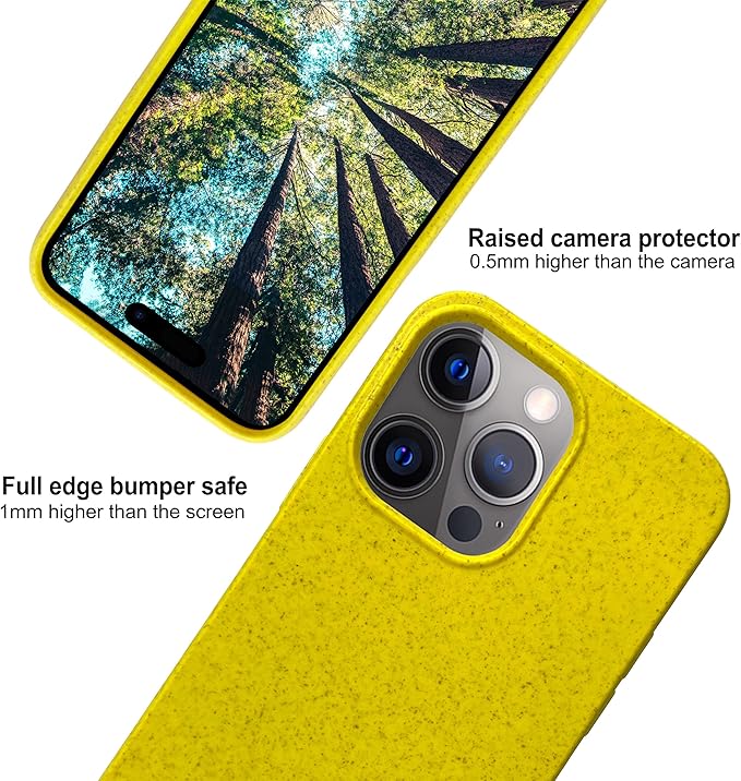 eplanita Eco Mobile Phone Case Compatible with iPhone 15 Pro, Plant Fiber, Drop Protection Cover, Durable and Sustainable (for iPhone 15 Pro, Yellow)