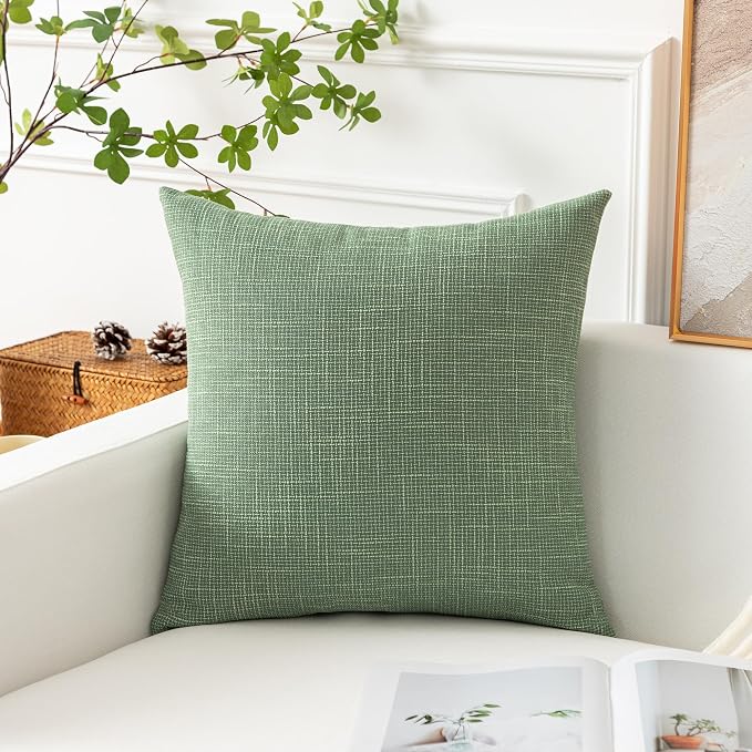 Kevin Textile Set of 2 Sage Green Pillow Covers 22 x 22 Inch Spring Farmhouse Boho Decorative Throw Pillow Covers Linen Cushion Covers for Sofa Couch Décor