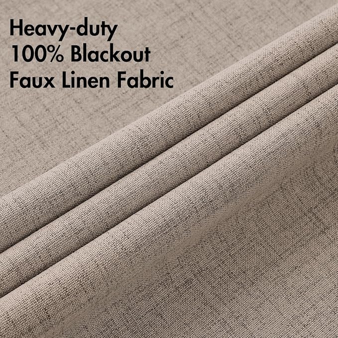 MIULEE 100% Blackout Linen Textured Curtains for Bedroom Solid Thermal Insulated Linen Grommet Room Darkening Curtains & Drapes Luxury Decor for Living Room 52 x 84 Inch (2 Panels)