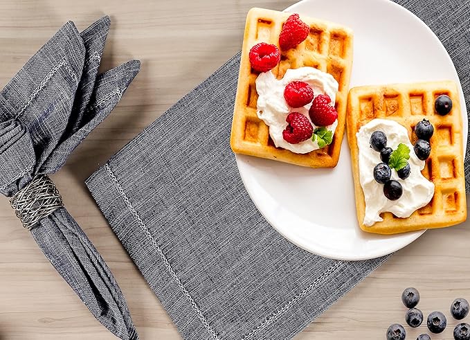 Chambray Slub Cloth Dinner Napkins Set of 6 (20X20 Inch - Navy Blue) 100% Everyday Use Premium Quality Over Sized with Mitered Corners Ultra Soft Durable Hotel (37962)