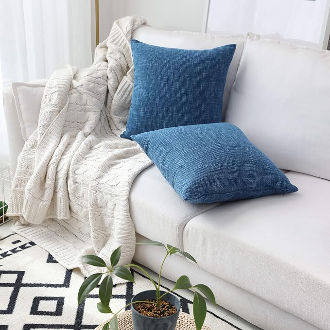 Kevin Textile Pack of 2 Decorative 2 Tone Linen Pillow Covers Cushion Cover for Chair/Sofa/Bed/Car, 24 x 24 Inches, Navy Blue