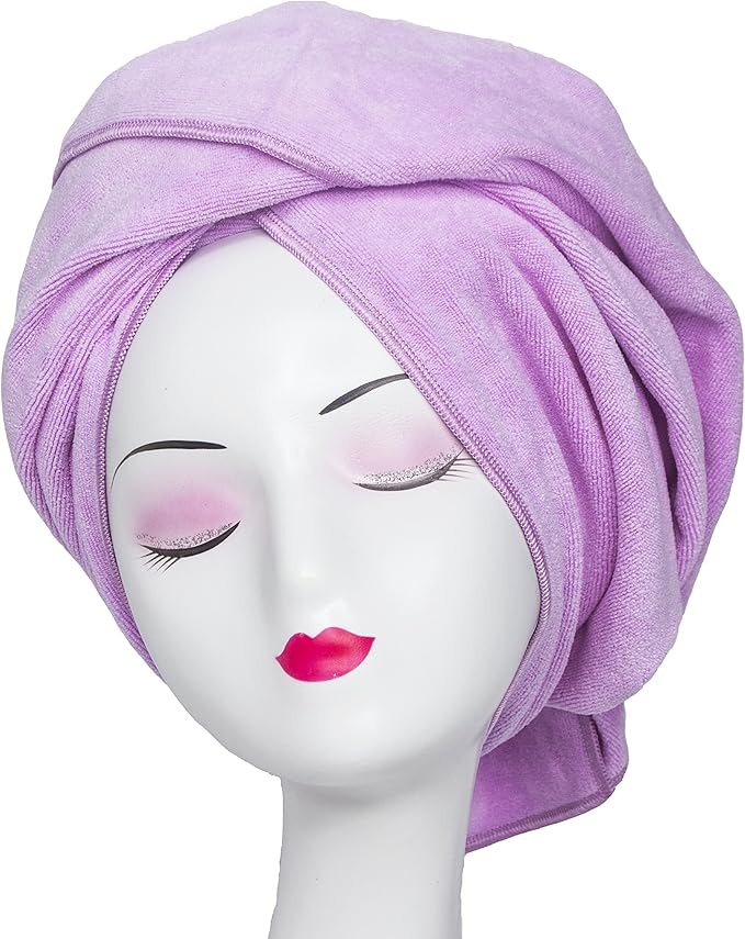 Microfiber Hair Towel Anti Frizz Hair Wrap Super Absorbent Curly Hair Drying Towel 23.6''x47'' Large Multifunction Towel for Bath Spa Makeup, Light Purple
