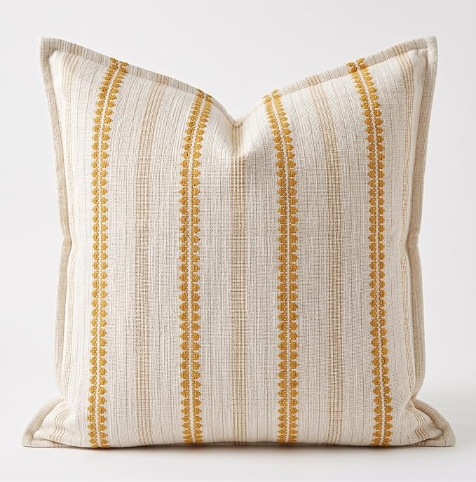 SanVia Cotton Throw Pillow Covers 20x20 – Handwoven Jacquard Texture, Fade-Resistant, No Pilling – Hidden Zipper, Decorative Cushion Cover for Sofa, Couch, Bed – Insert Not Included (Striped, White)