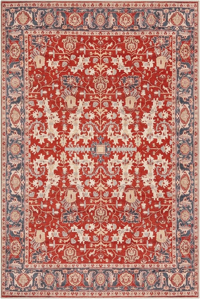 Keen Home Design 8x10 Rug - Machine Washable Area Rug with Non-Slip Backing, Ideal for Living Room, Dining Room, Bedroom - Vintage, Easy Clean, Durable, Low Pile Rug - (8' x 10')