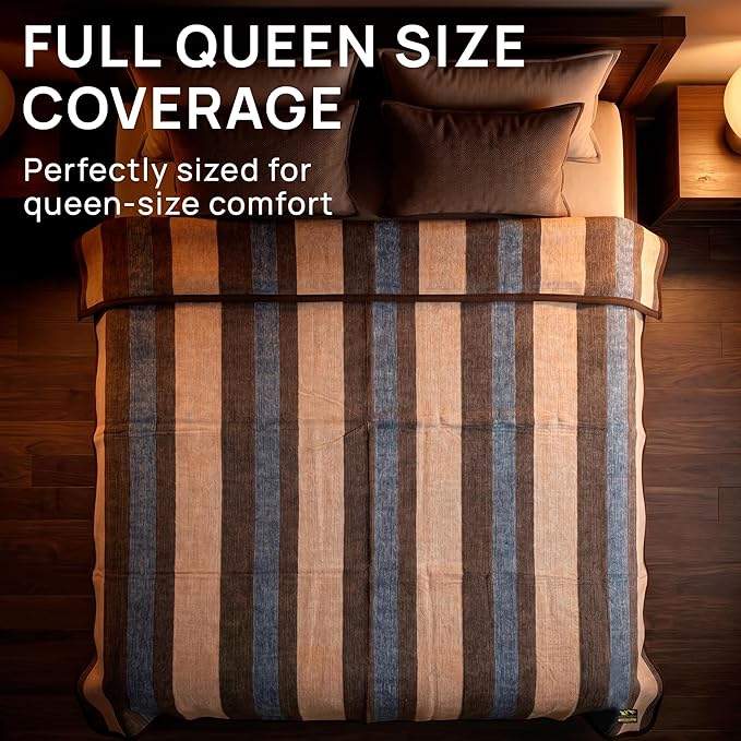 Desert Breeze Distributing Alpaca & Merino Sheep Wool Blanket Queen Size, 100% Wool Bed Blanket, Heavyweight Warm Winter Blanket for Extreme Cold, Woven in Peru, Earth Tones