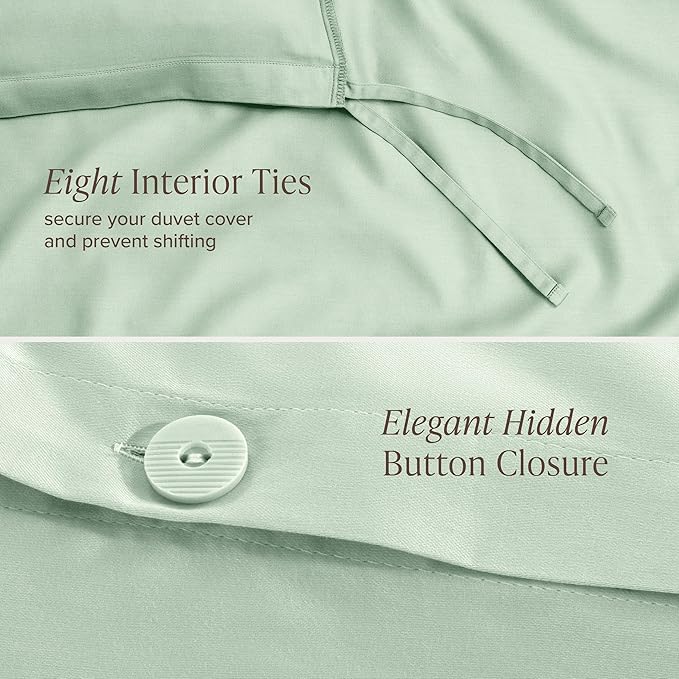 Bare Home 100% Organic Cotton Sateen Duvet Cover Set - Full/Queen Size - 400 Thread Count - Smooth Sateen Weave - Warm & Luxurious - Duvet Cover (Queen, Willow)