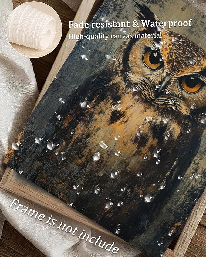 Vodefoad Vintage Dark Academia Owl Wall Art Decor, Retro Moody Rustic Bird Canvas Painting, Antique Dark Animal Gallery Wall Art for Bathroom Bedroom Home - 8x10Inch Unframe