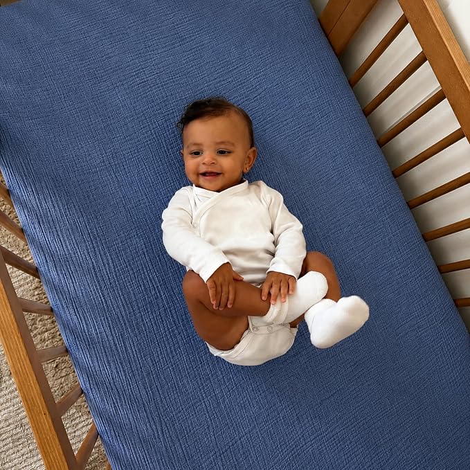 Newton Baby Deluxe Crib Sheet – Ultra-Soft Breathable Organic Cotton Fitted Crib Sheet | Thicker & Softer Design | Machine Washable Baby Bedding | Evening Blue