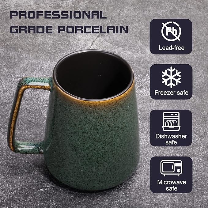 Extra Large Ceramic Coffee Mug,24 Oz,Oversized Tea Cup for Home and Office,With Big Handle,Dishwasher and Microwave Safe (24 Oz Green)