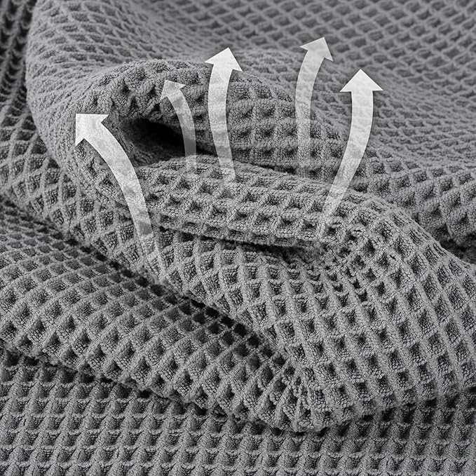 MICROFI New Microfiber Waffle Bath Towels, 2 Pieces, Oversized, Soft, Absorbent, Fast Drying, Lint Free 430 GSM (Gray)
