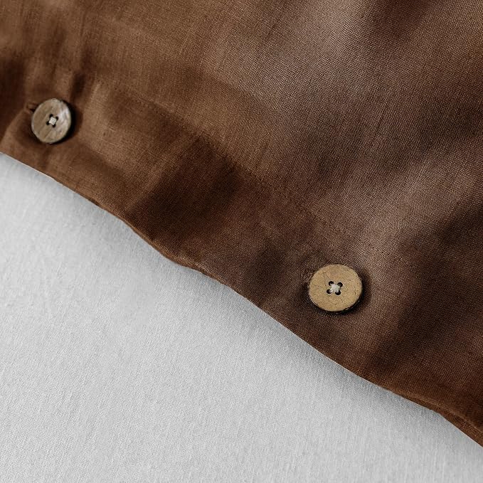 EVERLY 100% Pure Linen Duvet Cover Set Queen Size 90X90Inch 3pcs (1 Duvet Cover,2 Pillowcases) Soft and Breathable for All Season with Coconut Button Closure, Suitable for Hot Sleepers-Chocolate