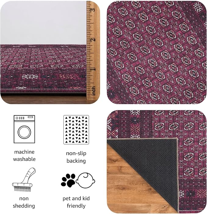 Keen Home Design 48"x72" Rug - Machine Washable Area Rug with Non-Slip Backing, Ideal for Living Room, Dining Room, Bedroom - Vintage, Easy Clean, Durable, Low Pile Rug - (4' x 6')