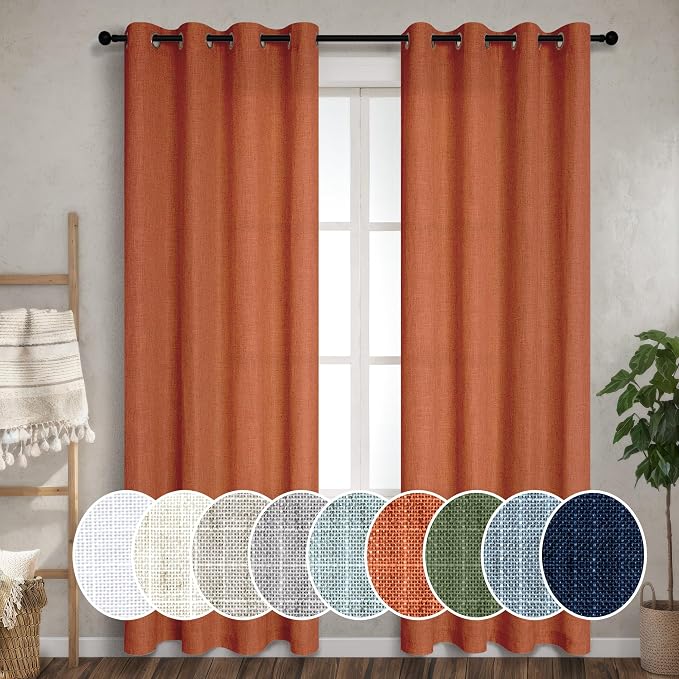 Pitalk Burnt Orange Curtains 108 Inches Long for Living Room 2 Panels Set Grommet Light Airy Flowy Semi Sheer Linen Draperies Terracotta Rust Curtain for Patio Sliding Door Dining Western Decor 52x108
