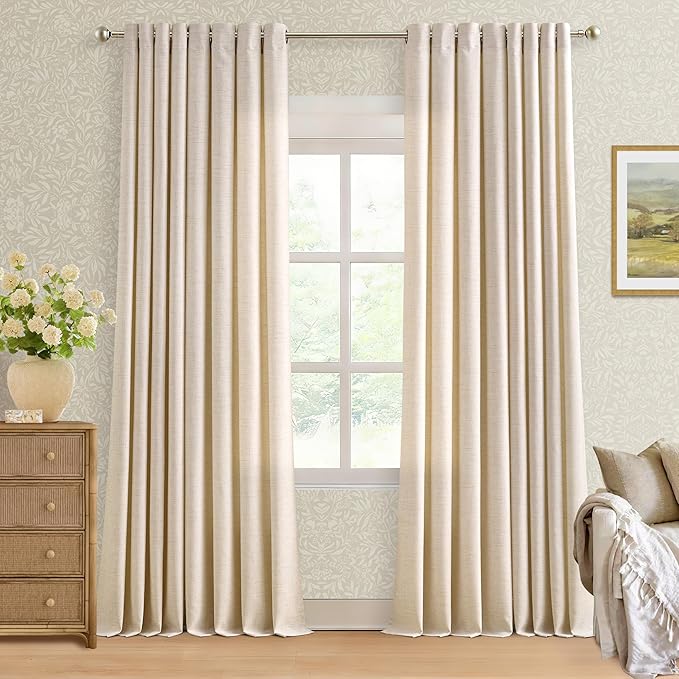 102 Inch Length 2 Panels Linen Curtains Flax Burlap Light Filtering Semi Sheer Drapes Privacy Boho Farmhouse Large Window Curtain for Bedroom 52x102