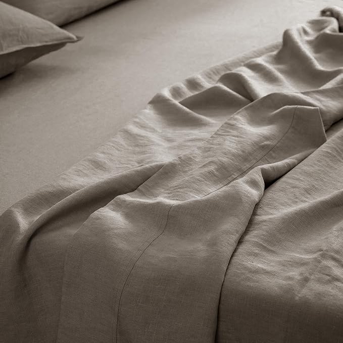 EVERLY Linen King Size Sheets Set,100% French Washed Pure Linen Bed Deep Pocket Sheets,4Pieces(1Flat Sheet,1Fitted Sheet,2Pillowcase) Suitable for Hot Sleepers,180GSM Natural Linen Bedding Set