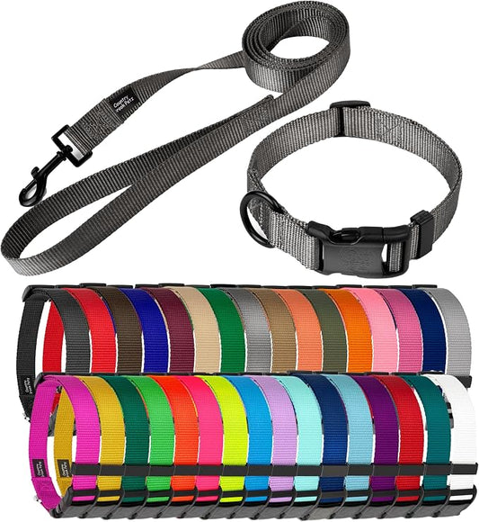 Country Brook Petz - Everyday Nylon Dog Collar and Leash - 10+ Cool Colors (3/4 Inch, Small, Charcoal)