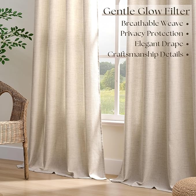 Flax Linen Curtains Extra Wide 100 Inch Room Divider Semi Sheer 96 Inch Length Patio Sliding Door Curtains Large Window Curtains Grommet Privacy Farmhouse Curtains for Bedroom 1 Panel