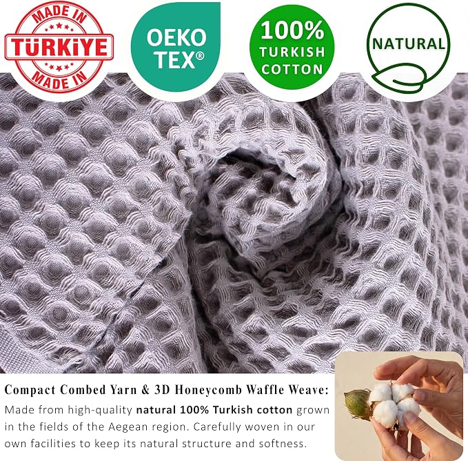 PÜSKÜL Natural 100% Turkish Cotton Waffle Bath Towels Set of 2-Piece | 32x63 inch Extra Large Absorbent Quick-Dry Lightweight Spa Towel | Luxury Sauna Accessories (Gray, Bath Towels - Pack of 2)