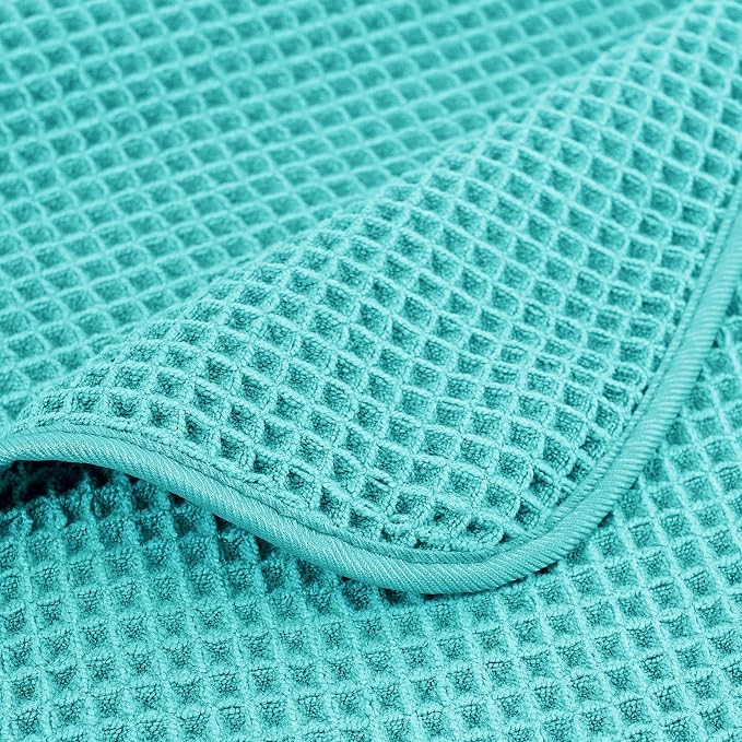 POLYTE 430 GSM Microfiber Oversize Quick Dry Lint Free Bath Towel, 60 x 30 in, 4 Pack (Waffle Weave)