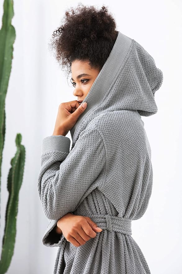SEYANTE Turkish Cotton Bathrobe for Women - Organic GOTS Certified Terry Hooded Kimono Robe - Spa Quality Women's Cotton Robe