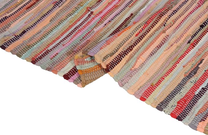 Cotton Rag Rug 24x36'' | 2x3' Multicolor Area Rug - Hand Woven, Washable & Reversible with Tassels - Perfect for Living Room, Kitchen, Entryway, or Bedroom (Multi Color)