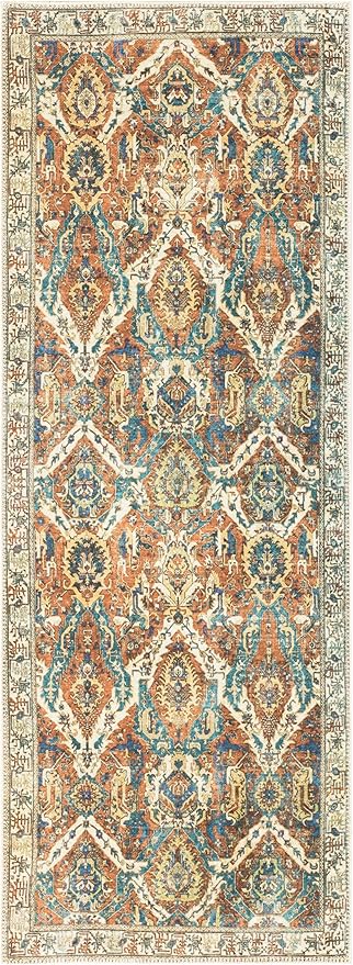 Keen Home Design 30"x84" Rug - Machine Washable Runner Rug with Non-Slip Backing, Ideal for Hallway, Entryway, Kitchen, Laundry Room - Vintage, Easy Clean, Durable, Low Pile Rug - (2'6" x 7')