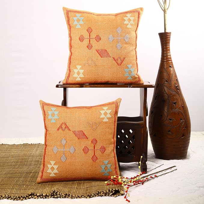 Trade Star 100% Cotton Handwoven Pillowcases Throw Pillow Covers Handloomed Decorative Cushion case Designer Square Pillow Shams 18x18 Inches Set of 2 Designer Cushion Covers
