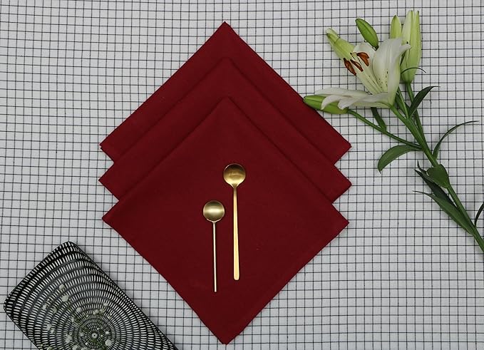 Dinner Cloth Napkins 100% Cotton, Set of 12, 18 X 18 Inches, Everyday Use Linen Napkins Washable, Reusable, Soft, Absorbent Dining Decor Oversized Napkins for Wedding, Easter Parties, Maroon