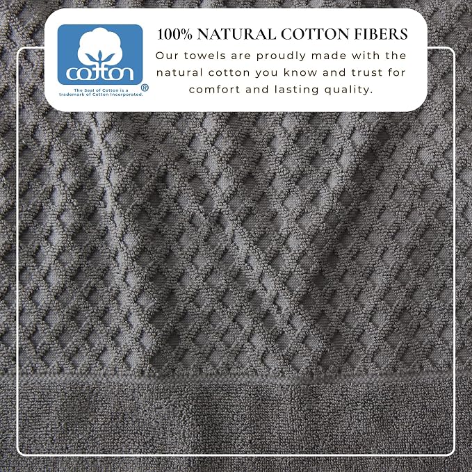 Great Bay Home Bath Towels - 100% Cotton 6 Piece Towel Set - Diamond Waffle Weave - Absorbent, Durable, Quick-Dry Towels for Bathroom (Dark Grey)