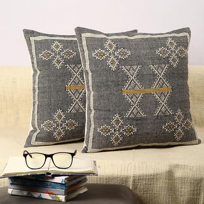 Trade Star 100% Cotton Cushion Covers Set of 2 Throw Pillow Cover Handloomed Decorative Cushion case Handwoven Pillowcase 18x18 Inches Designer Square Pillow Shams