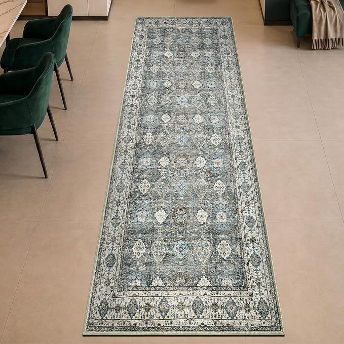 Keen Home Design 30"x84" Rug - Machine Washable Runner Rug with Non-Slip Backing, Ideal for Hallway, Entryway, Kitchen, Laundry Room - Vintage, Easy Clean, Durable, Low Pile Rug - (2'6" x 7')