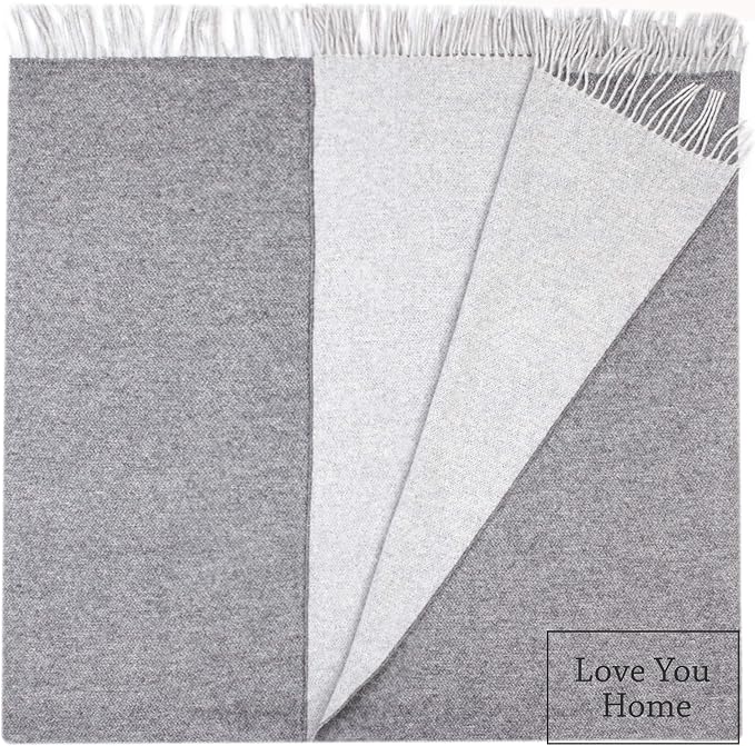LYHome Merino Wool Blanket - Warm Throw for Cold Weather, Warmest Travel Outdoor Camping Blankets, Picnic Army and Military Throws, Comforter Soft & Cozy (55" x 79" Grey - Light Grey Double-Sided)
