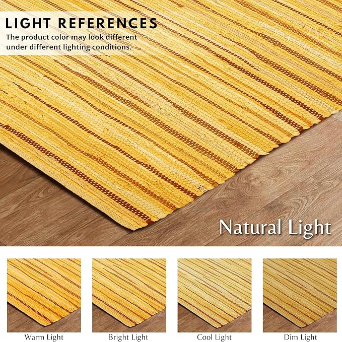 Ramanta Home 100% Cotton Hand Woven Tonal Chindi Rag Rug 3'x5' - Mustard, Recycled Reversible Rugs, Boho Rustic Farmhouse Rugs for Living Room, Dinning Room, Kitchen Floor Mats - 36"x60"