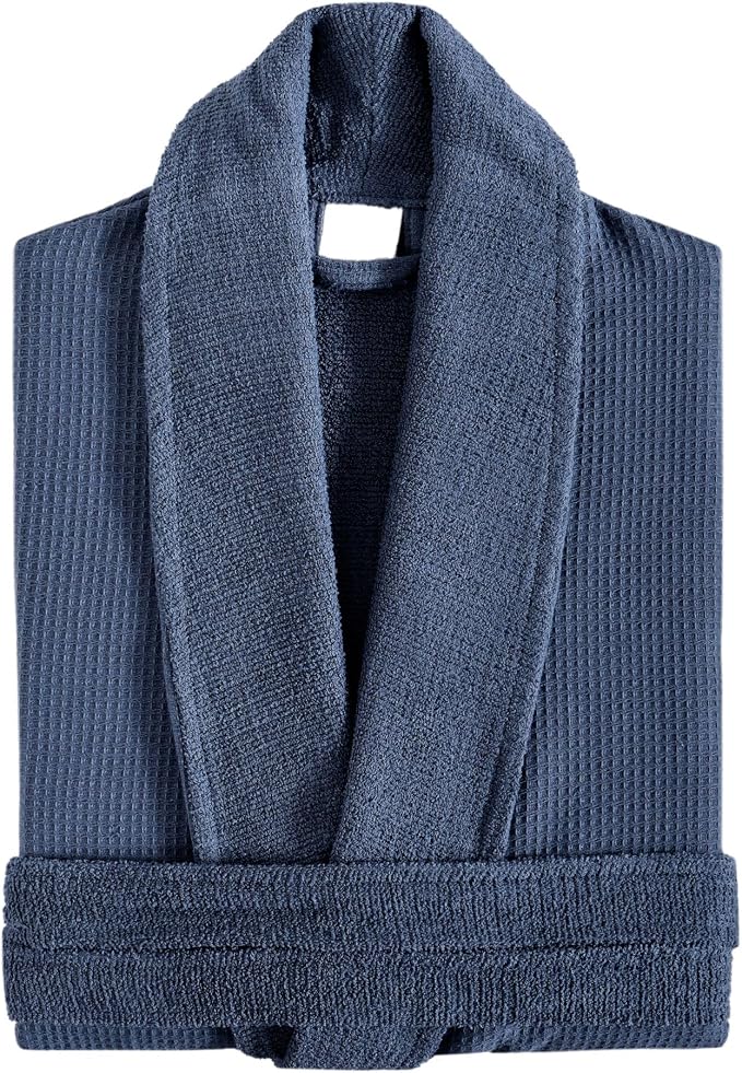 sea me at home Turkish Cotton Waffle Bathrobe, Luxury Spa Hotel Shawl Collar Robe for Women & Men, Plush Terry Inside