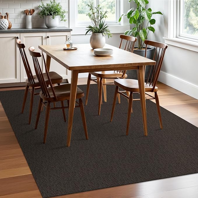 EARTHALL Washable Area Rugs 5x7 Ft Non Slip Living Room Rugs Cotton Rubber Backed Dining Room Rug Braided Bedroom Rugs Indoor Outdoor Floor Carpet for Living Room, Bedroom, Dining Room, Taupe/Coffee