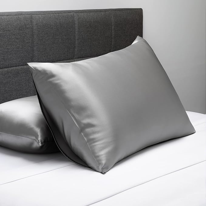 Fishers Finery 30mm 100% Pure Mulberry Silk Pillowcase, Quality Tested (Silver, Queen)