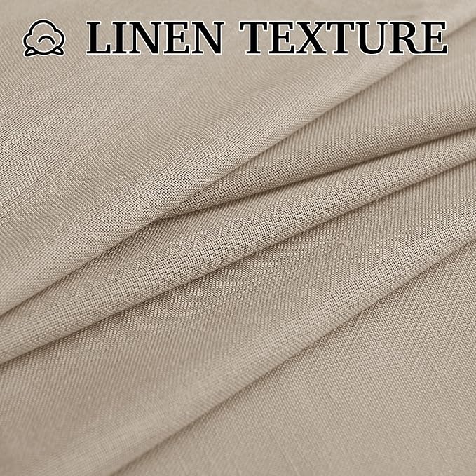 RYB HOME Back Tab Taupe Linen Curtains for Farmhouse, Boho Rustic Sheer Decoration for Dining Room Nursery Bay Window, Taupe, W 52 x L 108 inches, 2 Panels Set