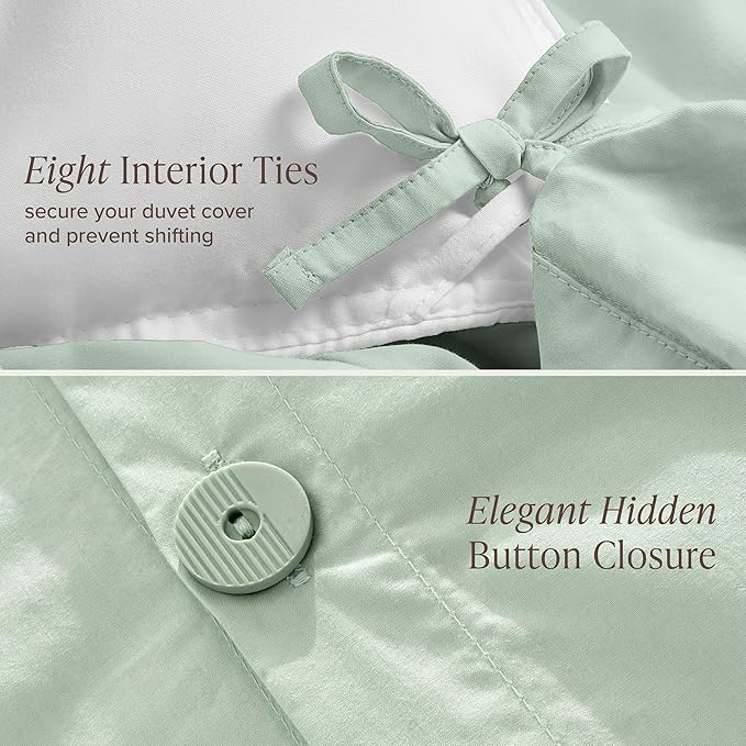 Bare Home 100% Organic Cotton Extra Long Duvet Cover Set - Crisp Percale Weave - Lightweight & Breathable - Cooling Duvet Cover Set (Twin/Twin XL, Willow)