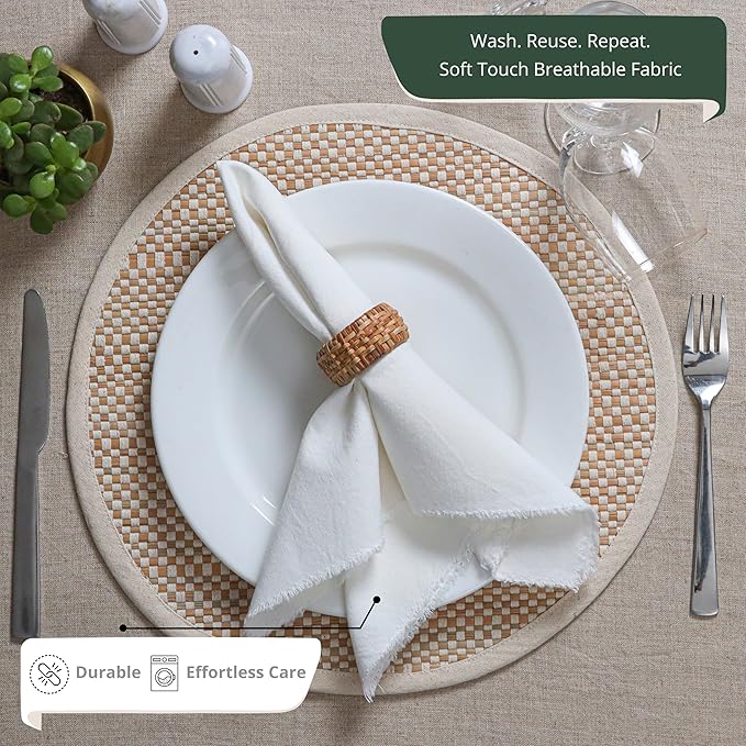 Ramanta Home Cloth Napkins Set of 12 White 18x18 Inch - Spring Soft & Durable Frayed Dinner Napkin for Easter Wedding, Birthday Party | Heavy Weight Fabric Table Linen for Everyday Use Family Dinners