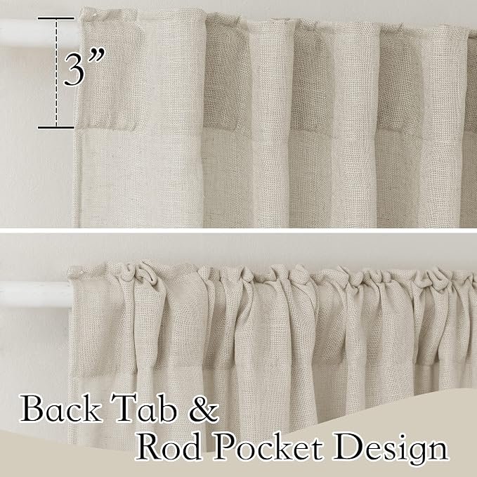 RYB HOME Semi Sheer Curtains for Sliding Glass Door, Linen Texture Farmhouse Country Curtains Brighten Living Space Office Sitting Area Bedroom, Angora, W 52 inch x L 90 inch, 2 Pcs