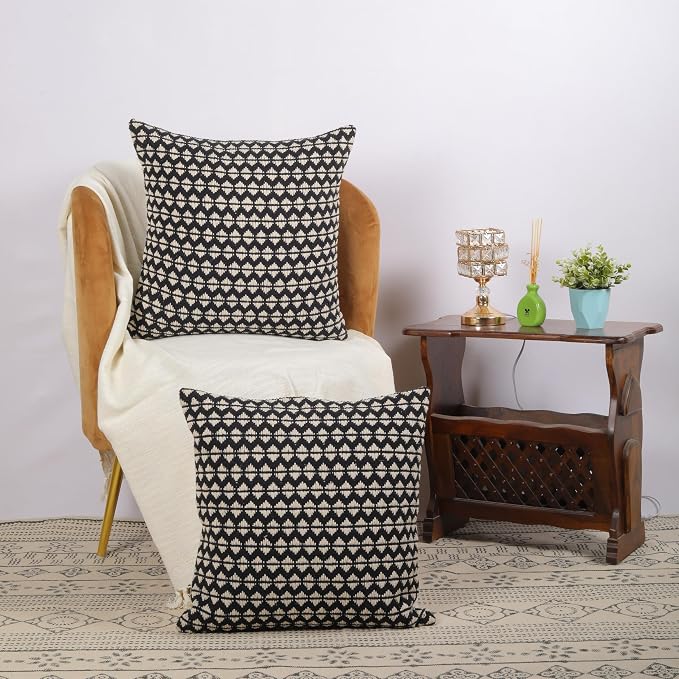 Trade Star Set of 2 Handloomed Pillow Covers Throw Pillow Case Decorative Cushion Covers Cotton Premium Quality Pillow Shams Farmhouse Decor 18x18 Inches