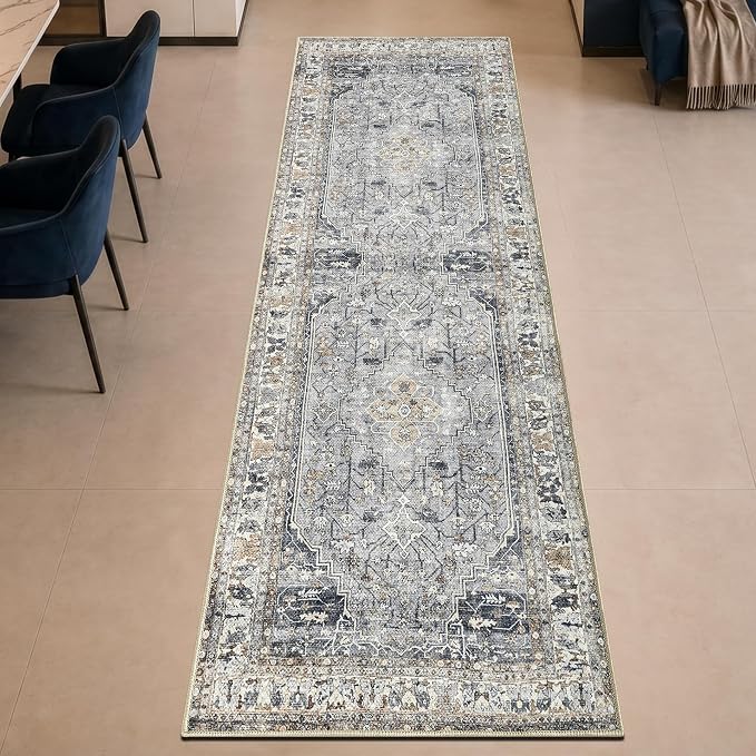 Keen Home Design 30"x84" Rug - Machine Washable Runner Rug with Non-Slip Backing, Ideal for Hallway, Entryway, Kitchen, Laundry Room - Vintage, Easy Clean, Durable, Low Pile Rug - (2'6" x 7')