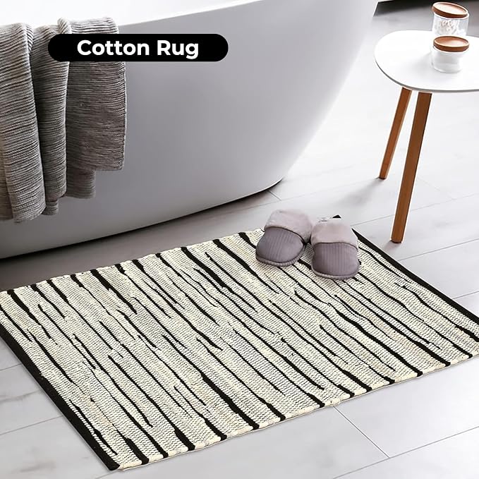 Handmade Woven Tonal Chindi Rug 24 x 36 Inch, Reversible Cotton Braided Area Rug, Grey Multi Farmhouse Throw Rug for Entryway, Kitchen, Bathroom, Bedroom and Living Room
