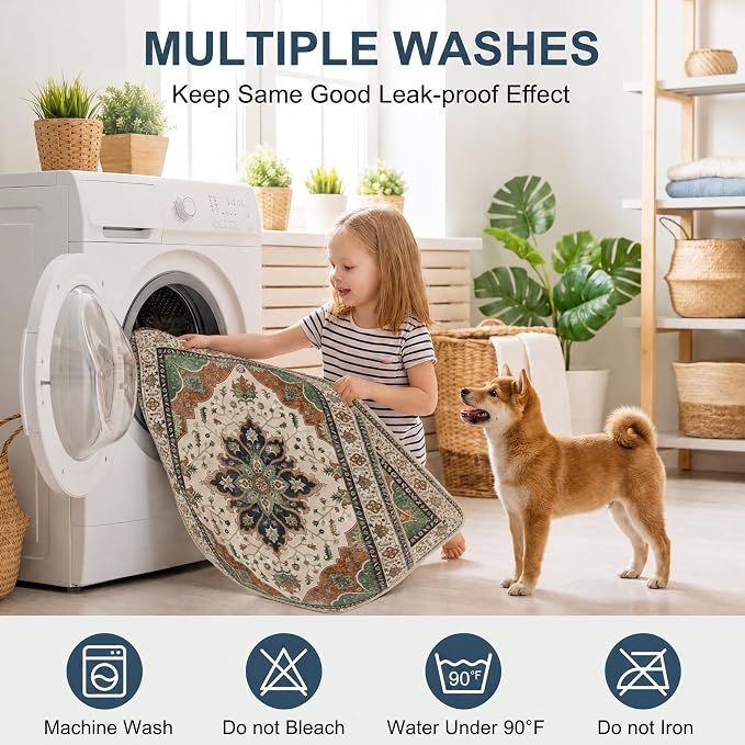Washable Pee Pads for Dogs,Great Urine Absorbent Reusable Puppy Training Pads,Waterproof,Leak-Proof & Non-Slip Potty Pads for Whelping,Crate,Playpen,Bed.(Dark Teal Floral,24"x36")