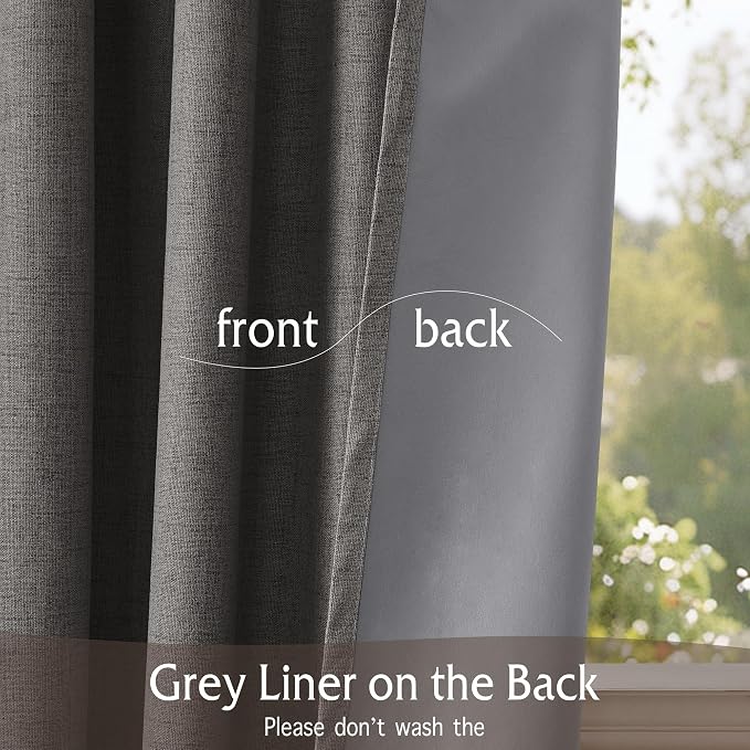 RYB HOME Pinch Pleated Back Tab Curtains Linen Textured 100% Blackout Curtains Thermal Insulated for Bedroom Living Room Bay Window Drapes, W 42 x L 90 inches, Grey, 2 Panels