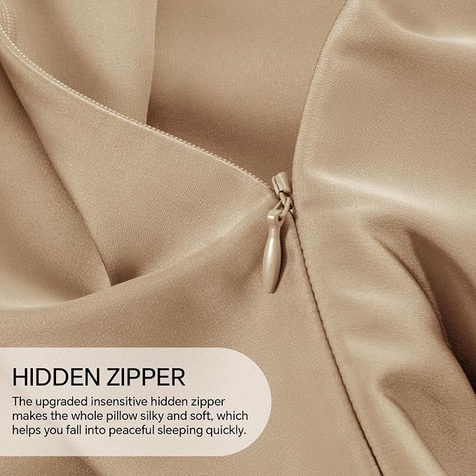 INFIIXSO Mulberry Silk Pillowcase for Hair and Skin, Silk Pillow Cases Queen Size with Hidden Zipper 20x30 Inches, Super Smooth and Soft Cooling Pillow Cases for Hot Sleepers(Champagne, 1 Pack)