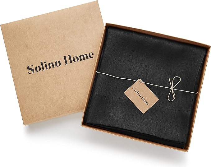 Solino Home Black Linen Curtain 52 x 84 Inch, Light Filtering Rod Pocket Curtain 84 Inch, 100% Pure Linen European Flax Window Treatment Panel for Living Room, Bedroom - 1 Panel