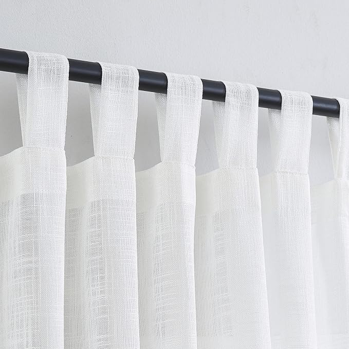 Semi Sheer Curtains- Light Filtering, Machine Washable Tab Top Drapes for Living Room Bedroom (Off White, 52" W x 96" L, Pack of 2)
